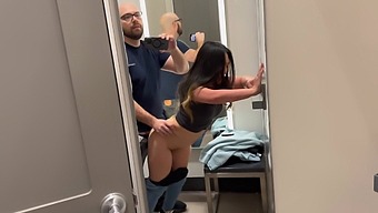 Beautiful Asian Woman Takes Risks And Gives Great Blow Job In The Dressing Room Of The Shopping Mall.